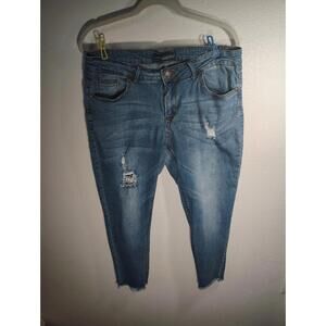 Sandpiper Womens Medium Wash Distressed Patched Low Rise Skinny Jeans Size 16 Bo